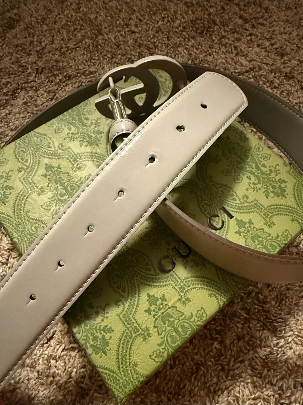Gray Interlocking GG Gucci Buckle Leather Belt